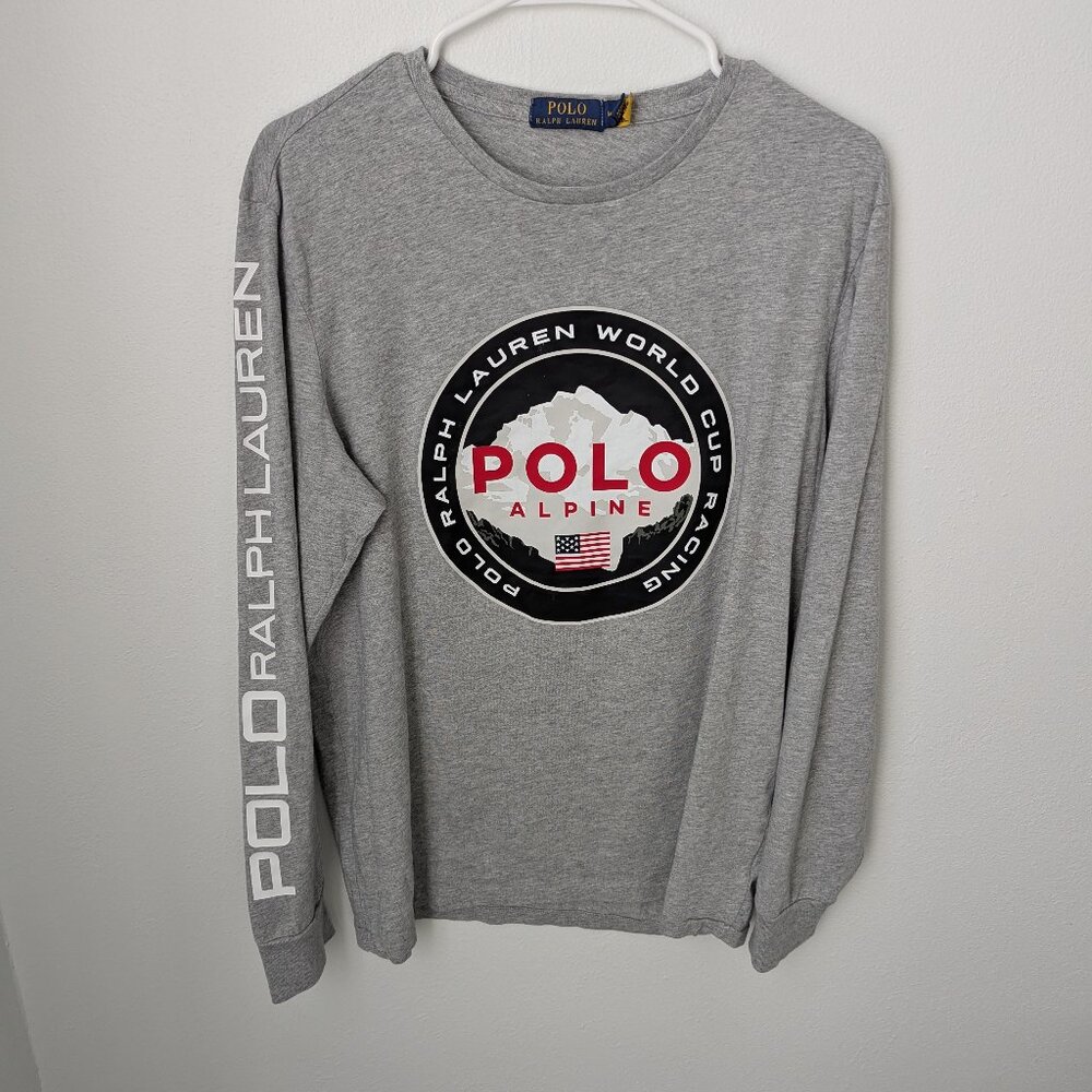 Polo Ralph Lauren Alpine World Cup Racing Gray Long Sleeve Tee, Medium